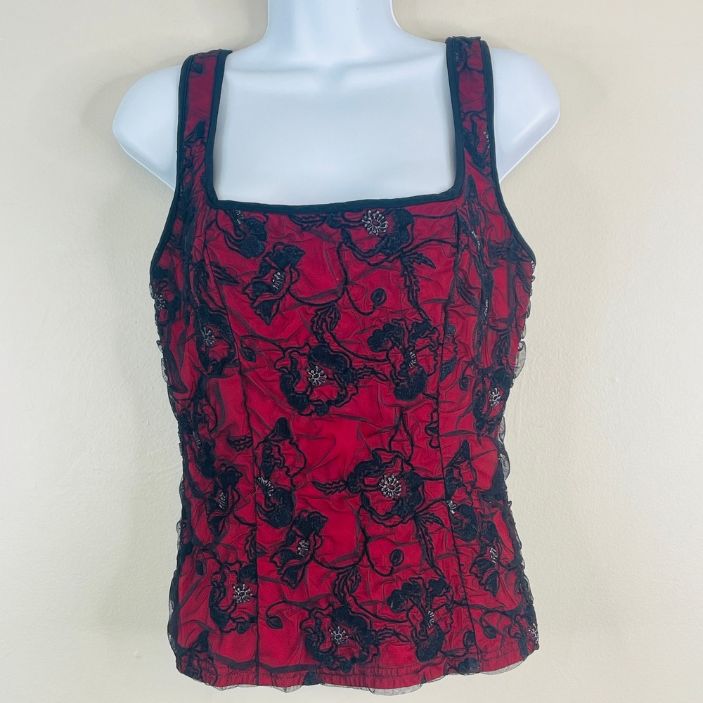 Cartise Whimsigoth Fairy Floral Lace Top Large Indie Beaded Embroidered Y2K Chic